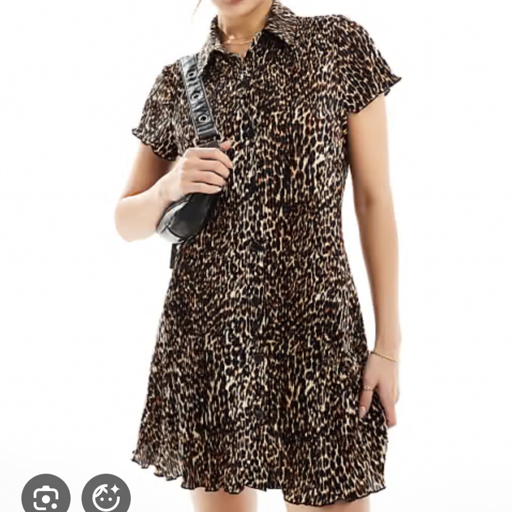 ASOS Design Leopard Print Plisse Button-up Mini Dress size 12